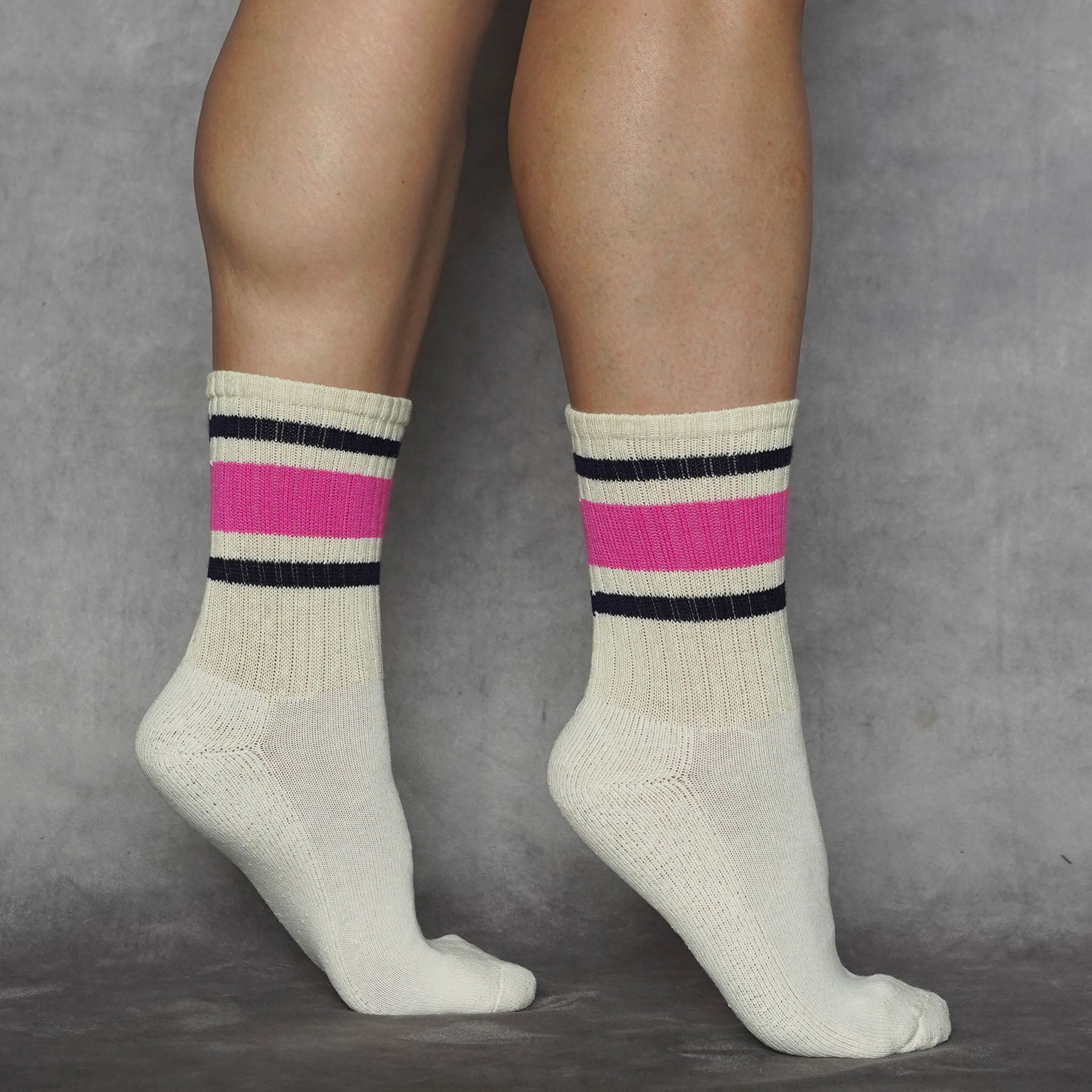 Retro Stripe Sock Neon Pink & Navy